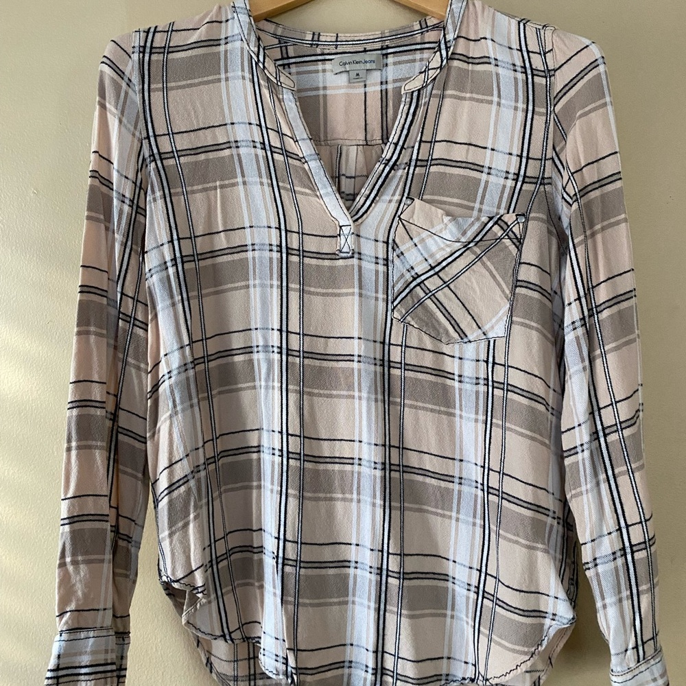 Calvin Klein plaid blouse